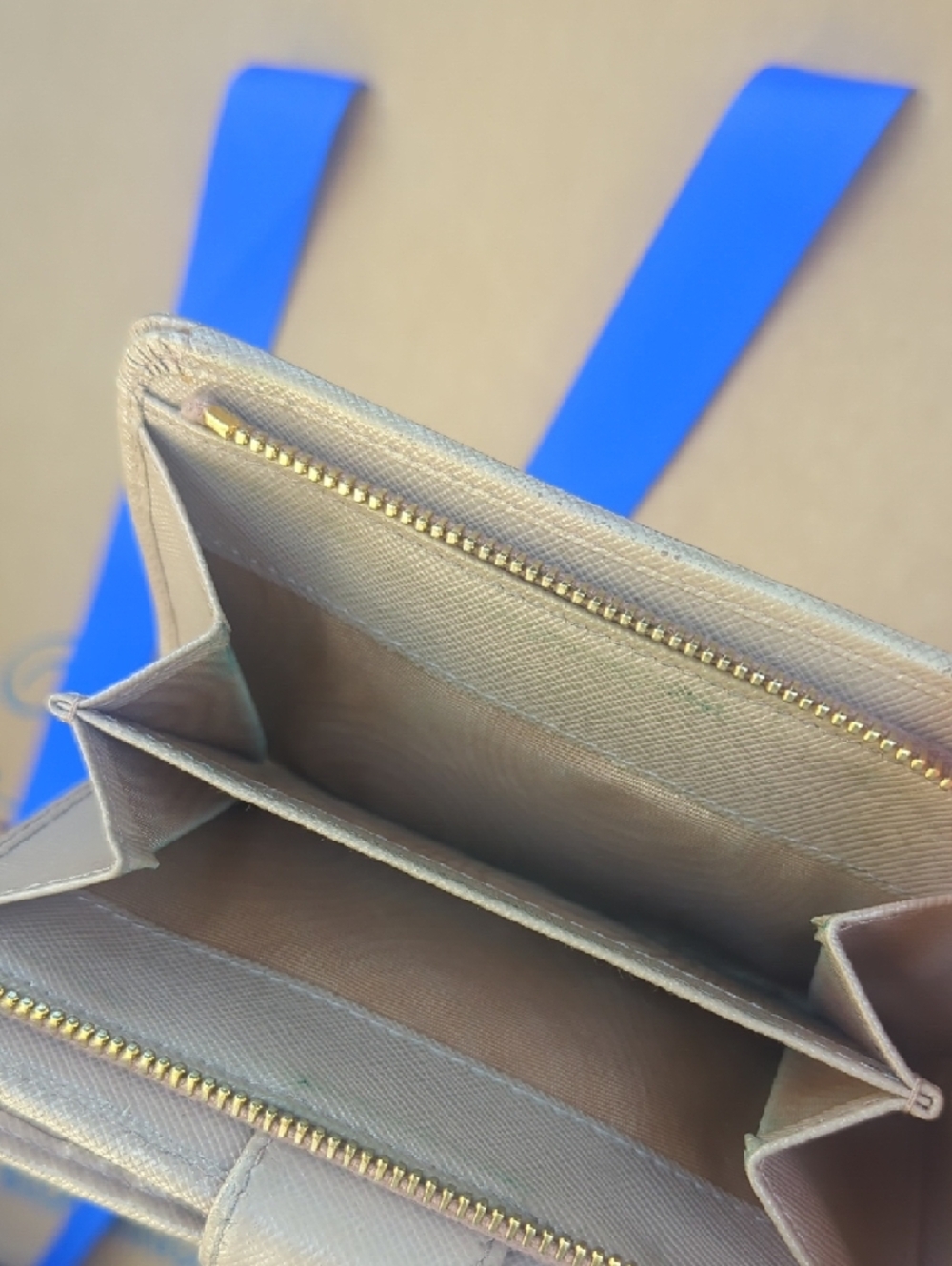 Prada Metallic Taupe Zip-Around Wallet with Gold Logo - Picture 5 of 5